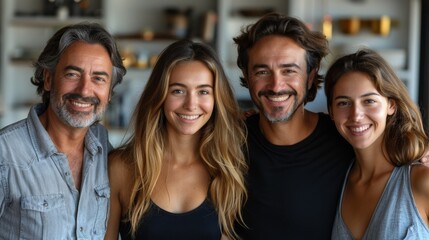 Fototapeta premium A joyful gathering of friends in a modern kitchen during a sunny afternoon