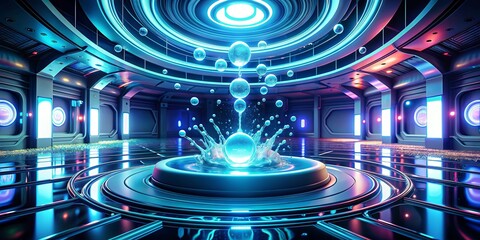 Obraz premium glowing fluid in futuristic setting, glow, fluid, future, abstract, design, technology, vibrant, neon, digital, fantasy