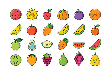Vibrant set of colorful fresh fruit clip art.
