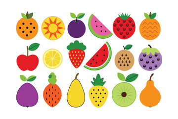 Vibrant set of colorful fresh fruit clip art.
