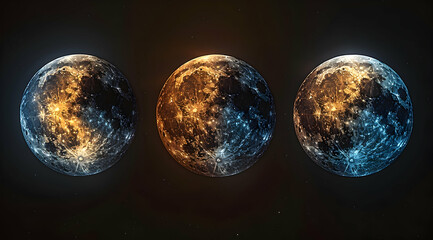 Three Illuminated Planets in Space - Digital Illustration