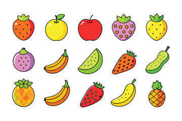 Vibrant set of colorful fresh fruit clip art.