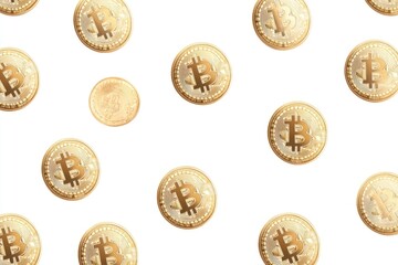 Bitcoins on white surface