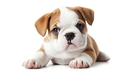 Adorable Bulldog Puppy Lying on White Background