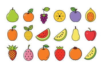 Vibrant set of colorful fresh fruit clip art.