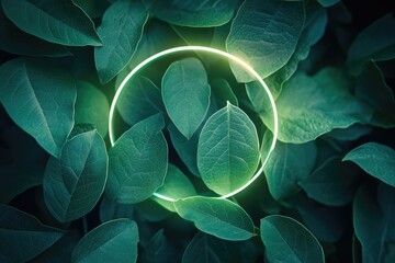 Green leafy stem with green circle