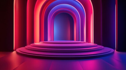Neon Dreamscape: A vibrant, futuristic stage bathed in neon hues, perfect for showcasing products or events. 