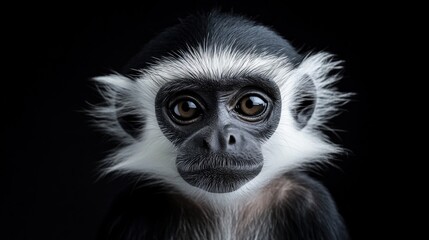 Fototapeta premium Close-up Portrait of a Young Black and White Colobus Monkey