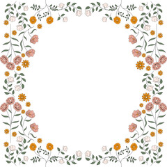 Vector Illustration of Groovy Boho Wildflower Rectangle Frame 