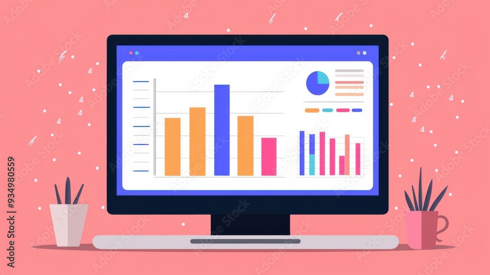 Wall mural statistics and data analysis software interface, flat design illustration