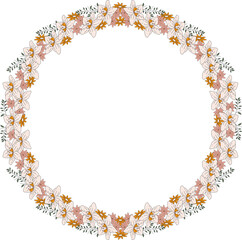 Vector Illustration of Groovy Boho Wildflower Wreath Frame