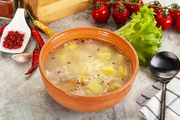 Homemade chicken soup with vegetables