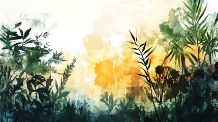 Watercolor Painting of Tropical Landscape