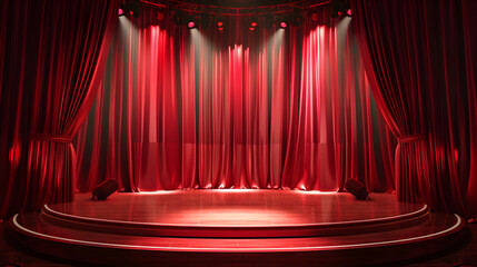 Red curtain product display stage background ai generative