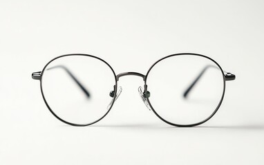 Simple round glasses with black metal frames.
