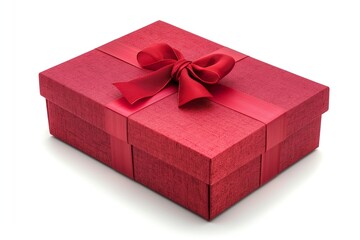 Red gift box with bow isolated on white background 