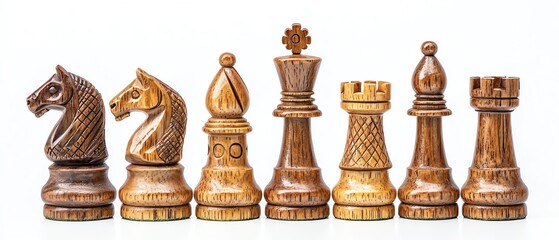 Wooden chess pieces isolated on white background