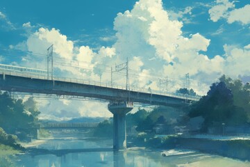 Fototapeta premium A serene misty bridge with the sound of distant waves. Cozy vibe, Generative AI 