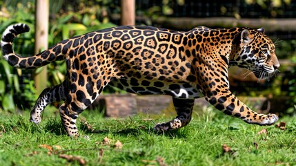 A Jaguar Walking Through Tall Green Grass