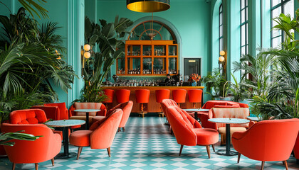 Tropical French Hotel Lobby Vibrant and Elegant 