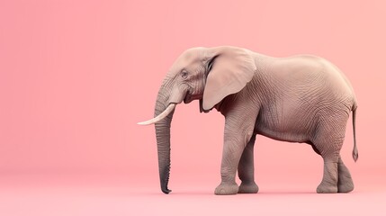 Obraz premium One elephant standing still, ready to walk, against a pink background.