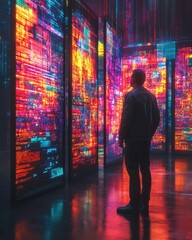 Futuristic Governance: Policymakers Analyzing Economic Data on Holographic Screens