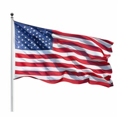 Obraz premium A vibrant American flag waving proudly on a flagpole against a white background.
