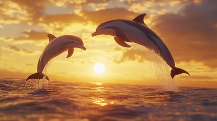 Dolphins Jumping at Sunset