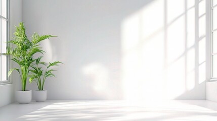 Minimalist White Room with Sunlight and Plants 