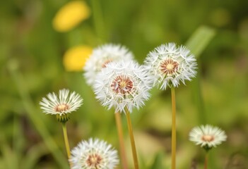 spring background with white dandelions