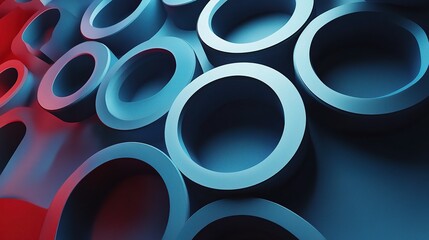 Neon Geometry: A mesmerizing 3D render of blue torus shapes interlocked in a captivating dance of light and shadow. 