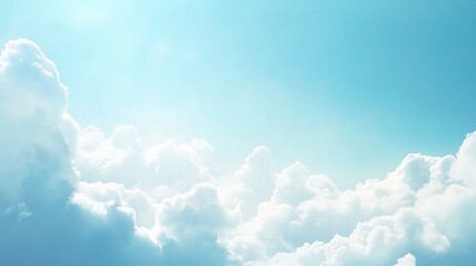 Skyward Serenity:  A breathtaking vista of fluffy white clouds against a brilliant azure sky, bathed in the soft glow of the sun, evokes a sense of peace and tranquility. 