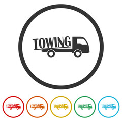  Tow truck icon. Set icons in color circle buttons