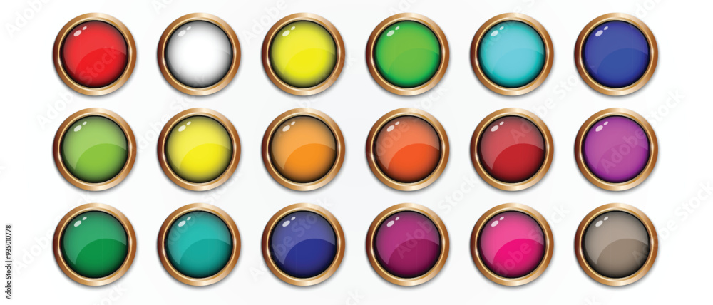 Aufkleber set of different color realistic shiny circle button art vector illustration.