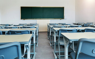 Modern classroom with desks and chairs