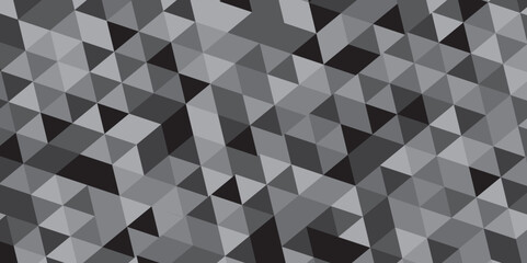 Abstract geometric black and gray background seamless mosaic and low polygon triangle texture wallpaper. Triangle shape retro wall grid pattern geometric ornament vector square element background.