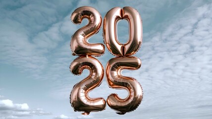 Obraz premium 2025 balloons are flying in the sky and representing new year