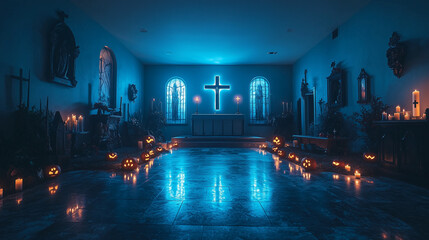 Obraz premium Cross niche Halloween decor with horror design and festive ambiance