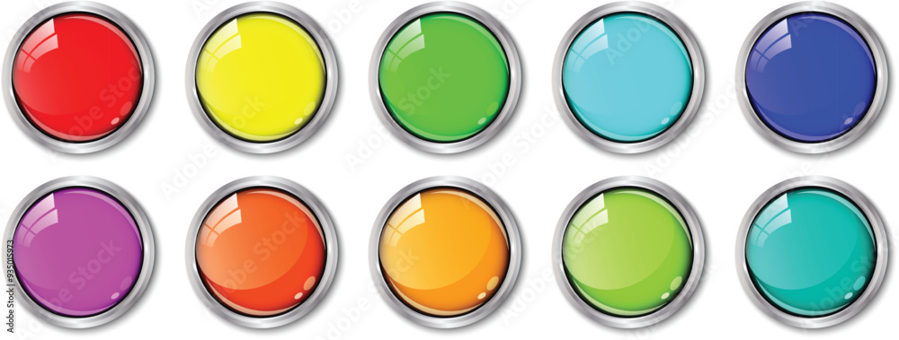 Aufkleber set of different color realistic glossy circle button art vector illustration.