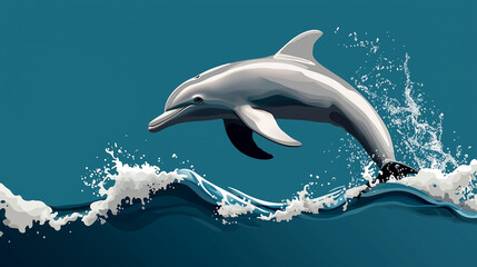 Obraz premium Playful Dolphin Clipart Jumping Out of Water