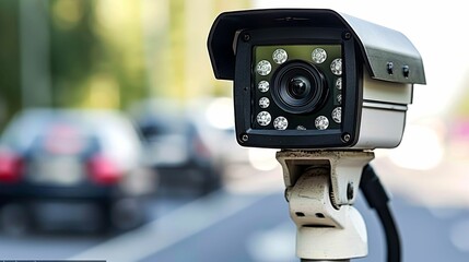 Security Camera Mounted on a Pole with Blurred Background