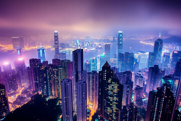 Fototapeta premium A panoramic view of a citys skyline at night