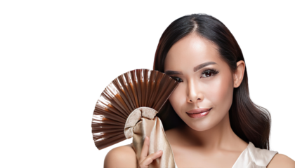 portrait of a woman with a fan on transparent background