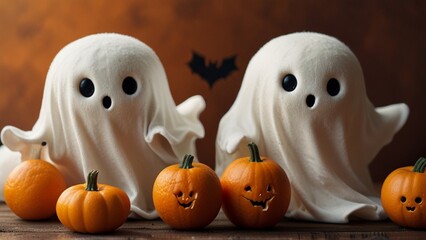 cute halloween ghosts holding scythe, flat halloween ghosts element. Bats and horror for halloween theme.