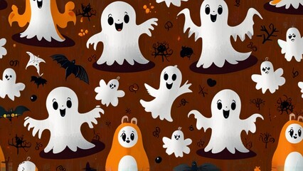cute halloween ghosts holding scythe, flat halloween ghosts element. Bats and horror for halloween theme.