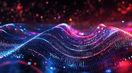 Vibrant Waves of Digital Data in Red and Blue, Symbolizing Information Flow in Cyberspace