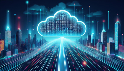 Obraz premium Smart City Connectivity: An Illustration of Data Exchange with Cloud Networks Showcasing Urban Technological Integration