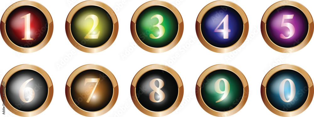 Leinwandbilder set of circle glossy button with numbers vector illustration.