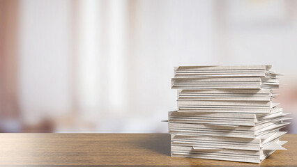 The paper on wood table for Background or Business concept 3d rendering.