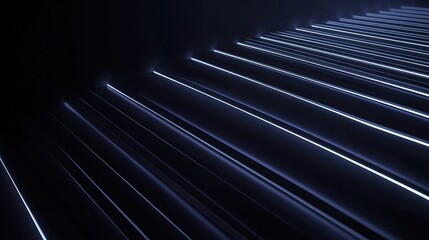 Obraz premium Illuminated Steps: A captivating abstract image of glowing white lines forming a staircase that ascends into the darkness, symbolizing progress, opportunity, and the path to success. 